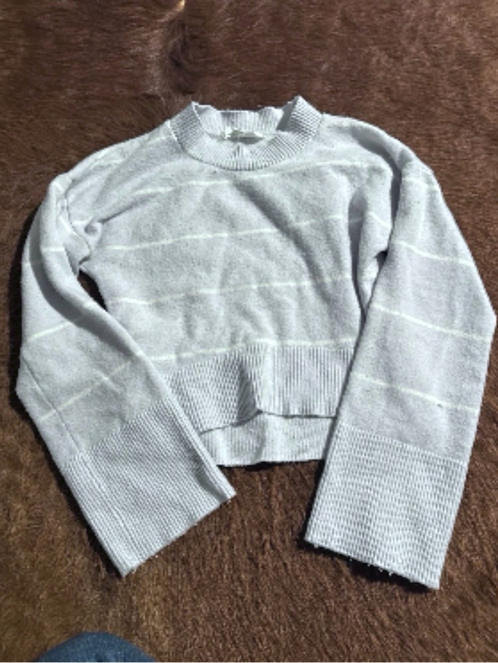 Hippie Rose Pastel Blue Crewneck Sweater with White Stripes
